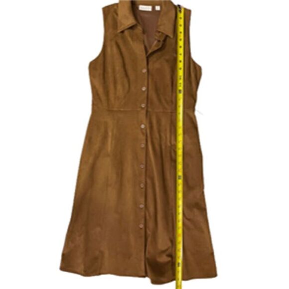 New York & Company Faux Suede Button Front Sleeveless Brown Dress - Picture 7 of 8